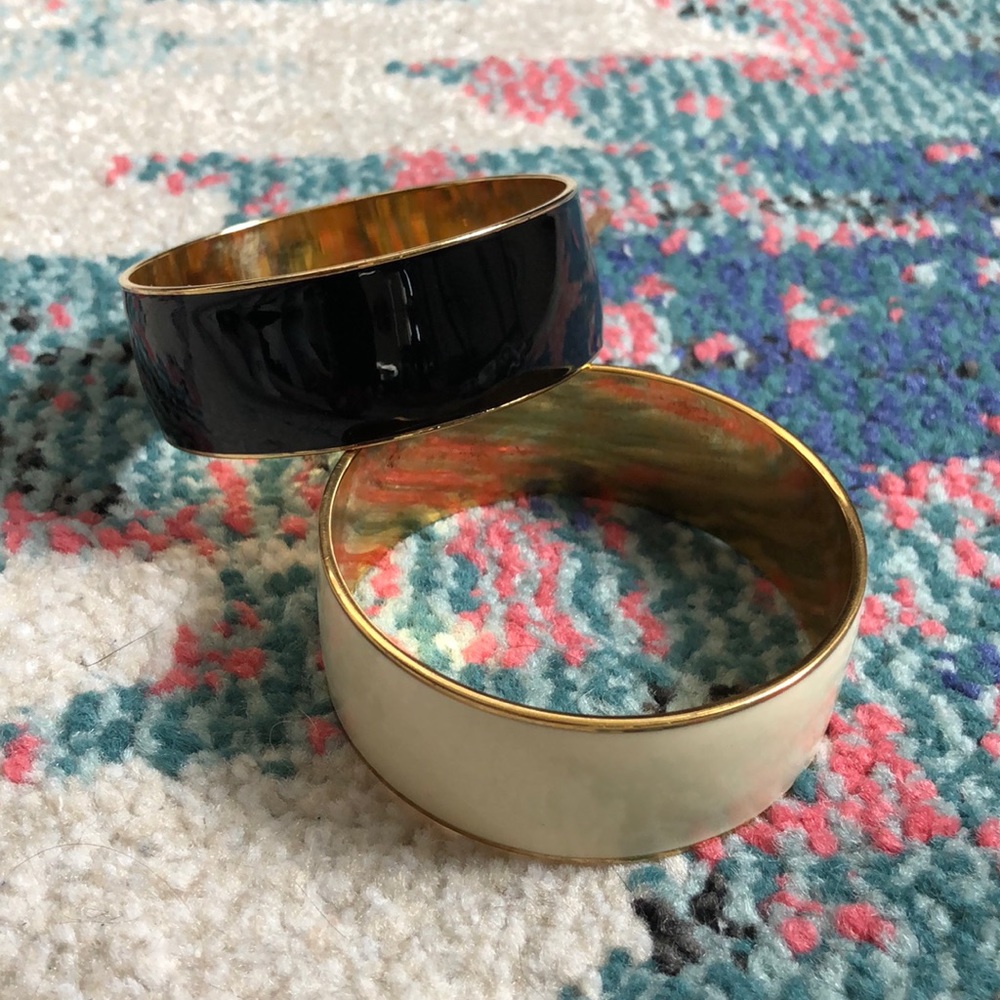 *Pair of 2* J. Crew | Black and Creme 1” Enamel Bangle Bracelets